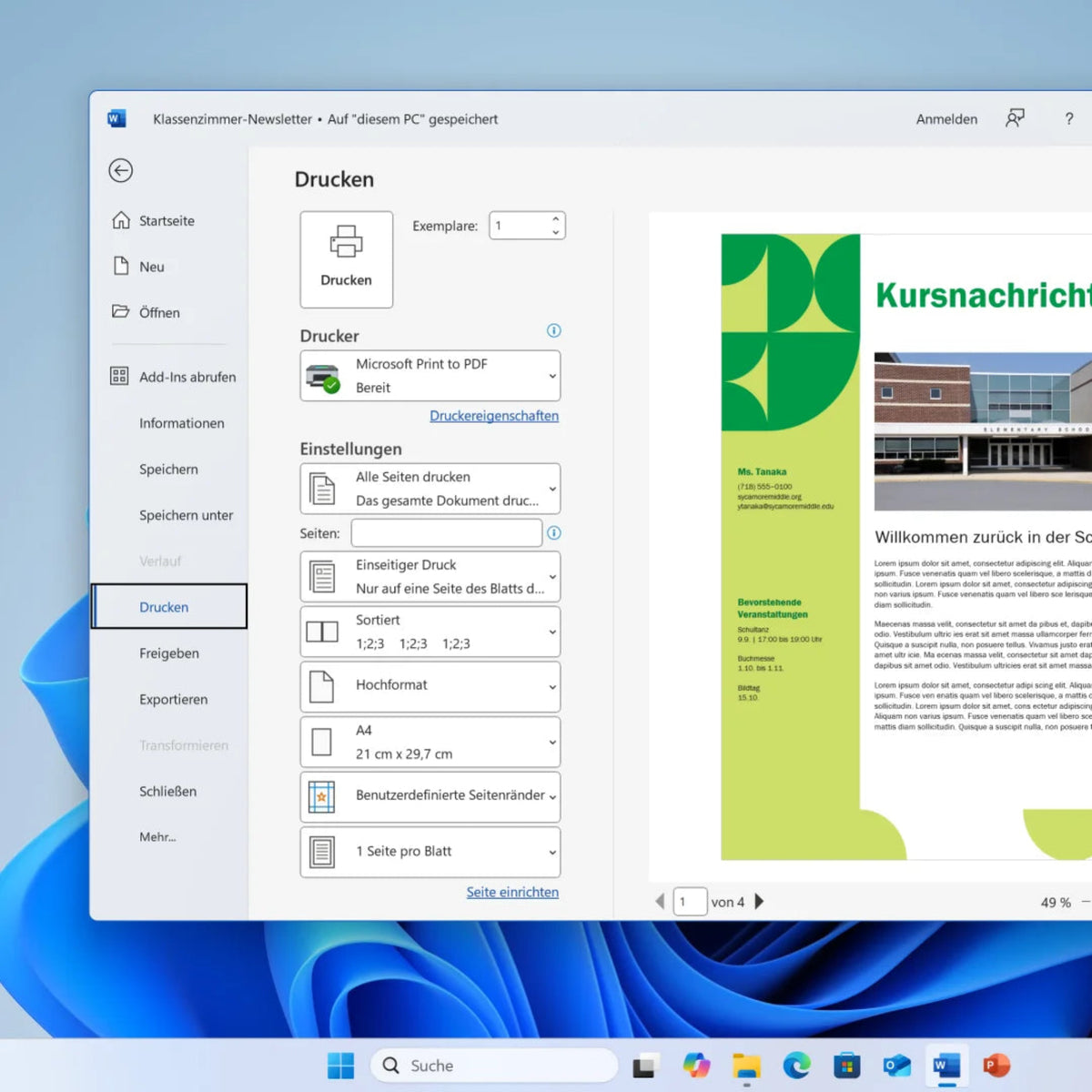 Microsoft 365 Single Office Apps Word Excel PowerPoint Outlook auf Windows 11 mit Copilot KI Integration