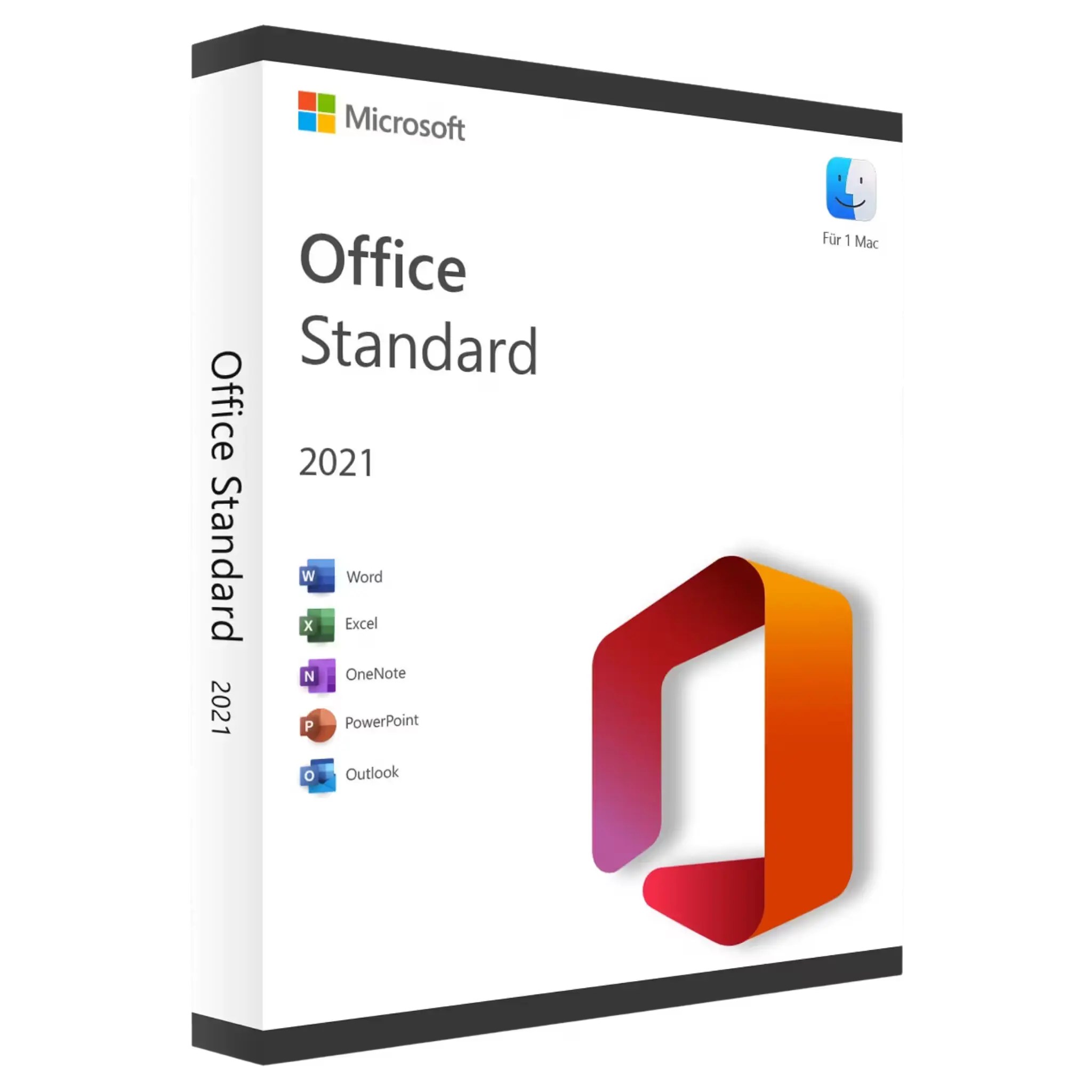 Microsoft Office 2021 Standard für Mac Boxabbildung mit Icons der enthaltenen Anwendungen