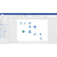 Technisches Flussdiagramm im Microsoft Visio 2021 Professional Editor mit verschiedenen Symbolen und Bearbeitungswerkzeugen auf der Benutzeroberfläche