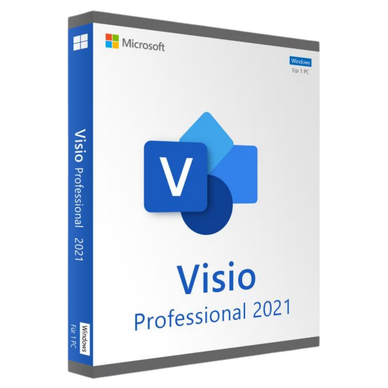 Produktverpackung von Microsoft Visio 2021 Professional für PC als Download-Lizenz zur Erstellung professioneller Diagramme und Visualisierungen