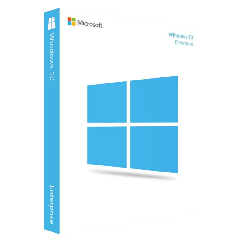 Produktverpackung von Microsoft Windows 10 Enterprise als 32- und 64-Bit Lizenz für professionelle Unternehmens-PCs und Laptops.