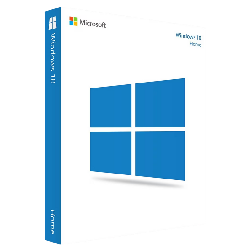 Produktverpackung von Microsoft Windows 10 Home OEM als 32- und 64-Bit Download-Lizenz – offizielles Betriebssystem für PCs mit modernem Windows 10 Desktop